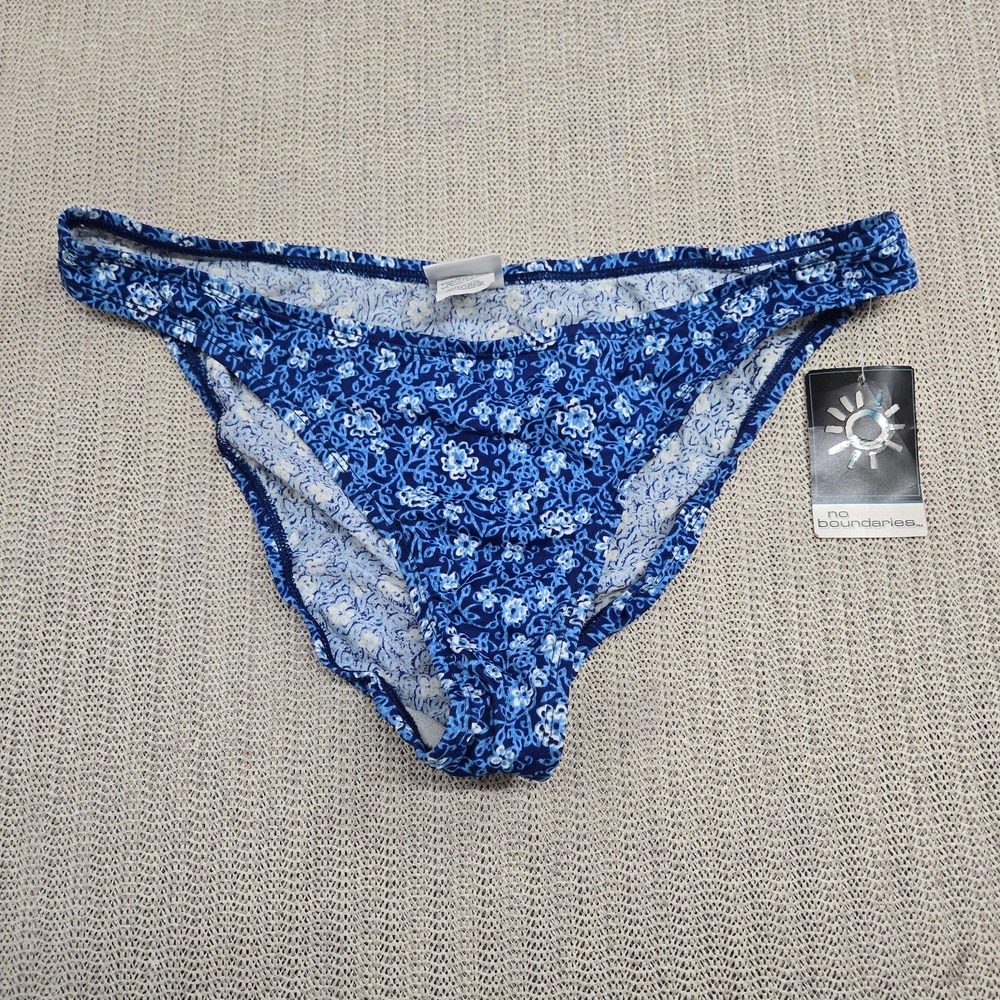 Vintage No Boundaries Bikini Swimsuit Bottoms Womens XL Blue Floral Briefs 90s